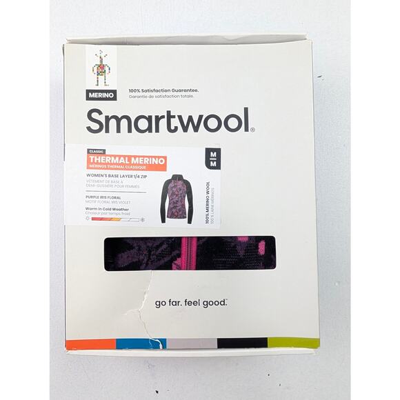 Smartwool Women's Medium 1/4 Zip Merino Wool Base Layer Top Purple Iris Floral - Picture 6 of 9